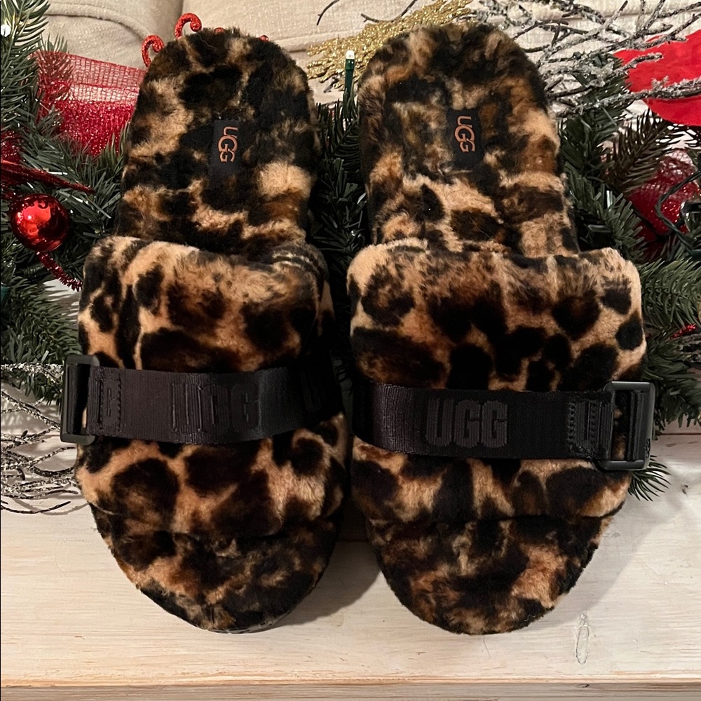 UGG Leopard Print Slippers with Black Sole